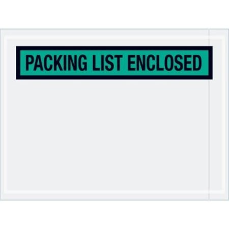 BOX PACKAGING Panel Face Envelopes, "Packing List Enclosed" Print, 6"L x 4-1/2"W, Green, 1000/Pack PL489